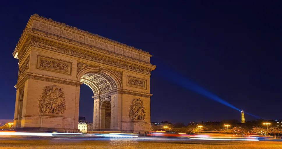 he keeps looking at me from a distance - paris, arc de triomphe, night