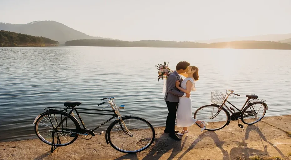 unexpected kiss on the cheek - couple, lovers, kiss