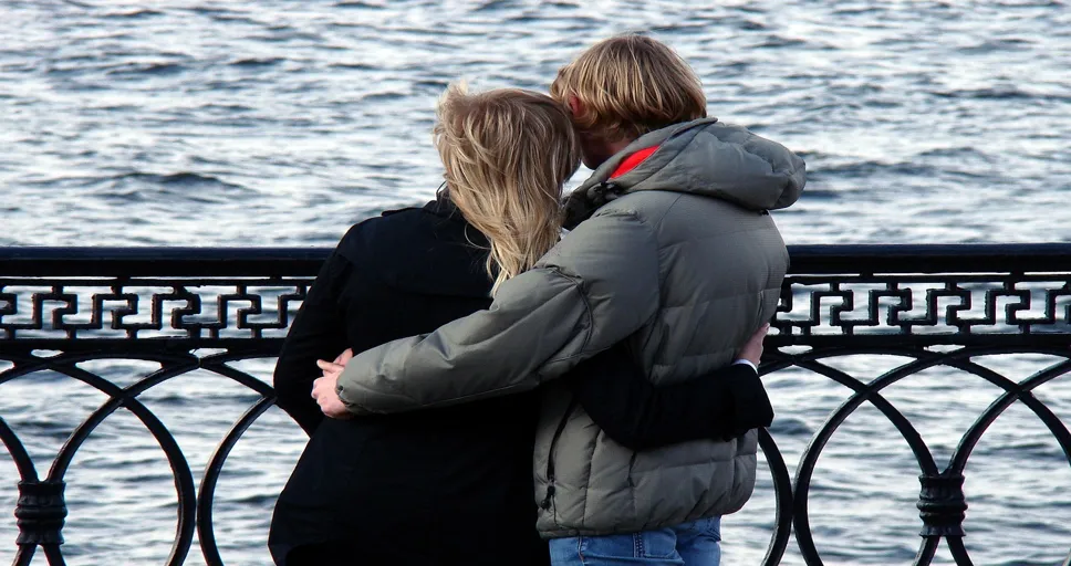 unexpected kiss on the cheek - couple, love, dating