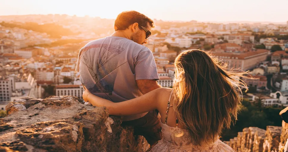 dorky guy - couple, viewpoint, city