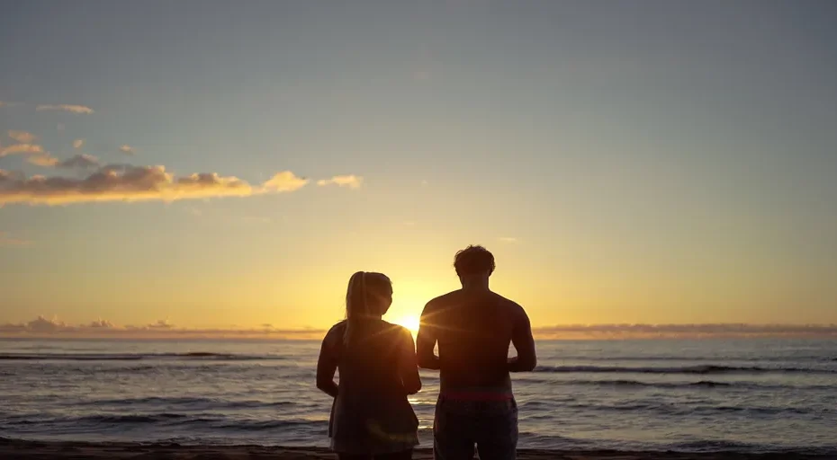 how to reconnect after a relationship break - couple, nature, sunset