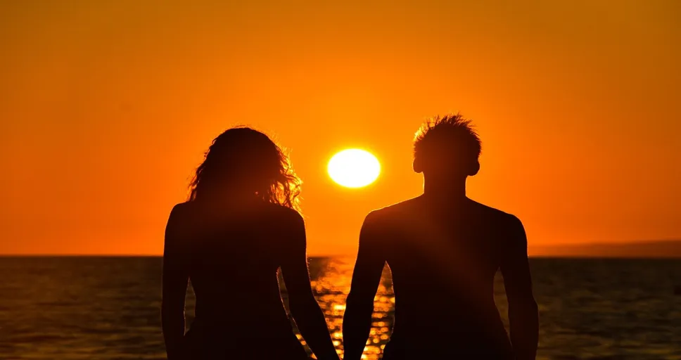 dorky guy - sunset, romance, sea